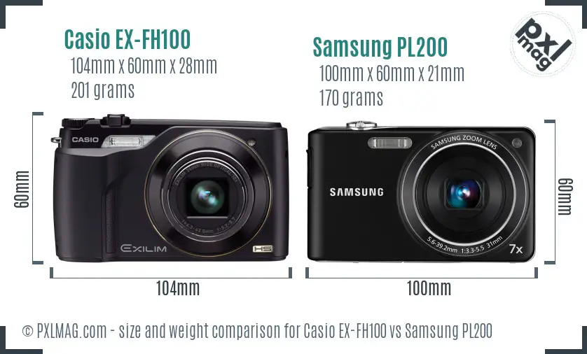 Casio EX-FH100 vs Samsung PL200 size comparison