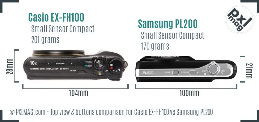 Casio EX-FH100 vs Samsung PL200 top view buttons comparison