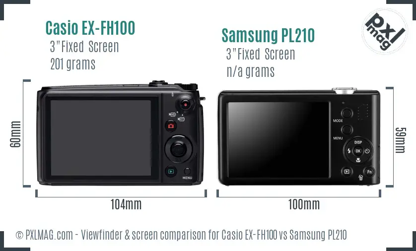 Casio EX-FH100 vs Samsung PL210 Screen and Viewfinder comparison