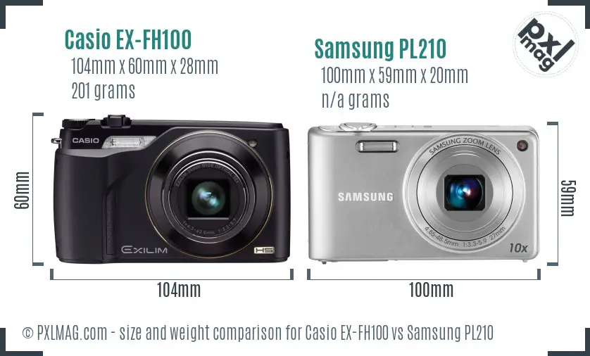 Casio EX-FH100 vs Samsung PL210 size comparison