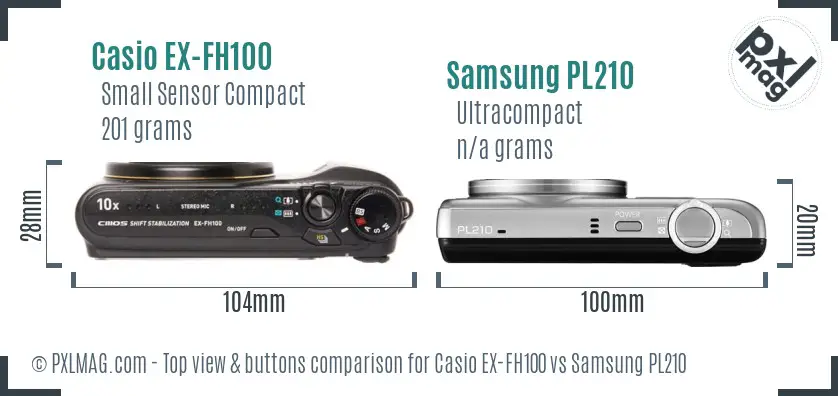 Casio EX-FH100 vs Samsung PL210 top view buttons comparison