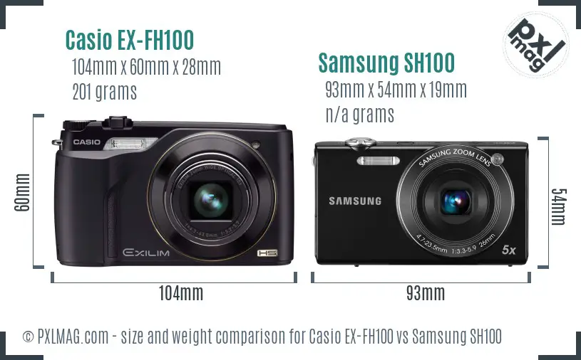 Casio EX-FH100 vs Samsung SH100 size comparison Casio EX-FH100 vs Samsung SH100 size comparison