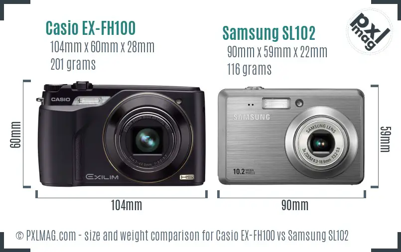 Casio EX-FH100 vs Samsung SL102 size comparison