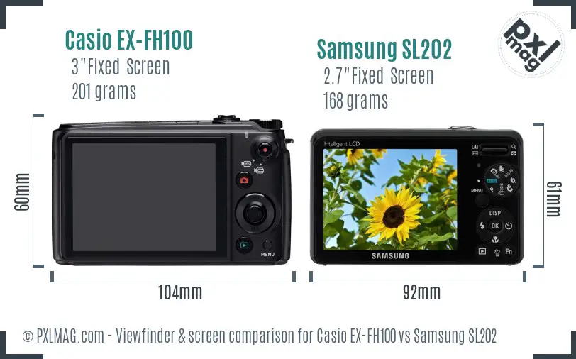 Casio EX-FH100 vs Samsung SL202 Screen and Viewfinder comparison