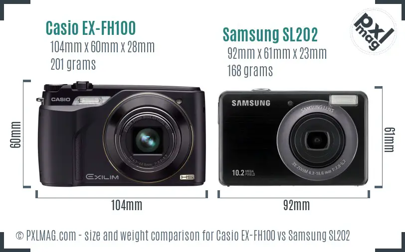 Casio EX-FH100 vs Samsung SL202 size comparison