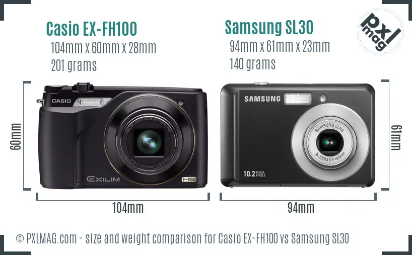 Casio EX-FH100 vs Samsung SL30 size comparison