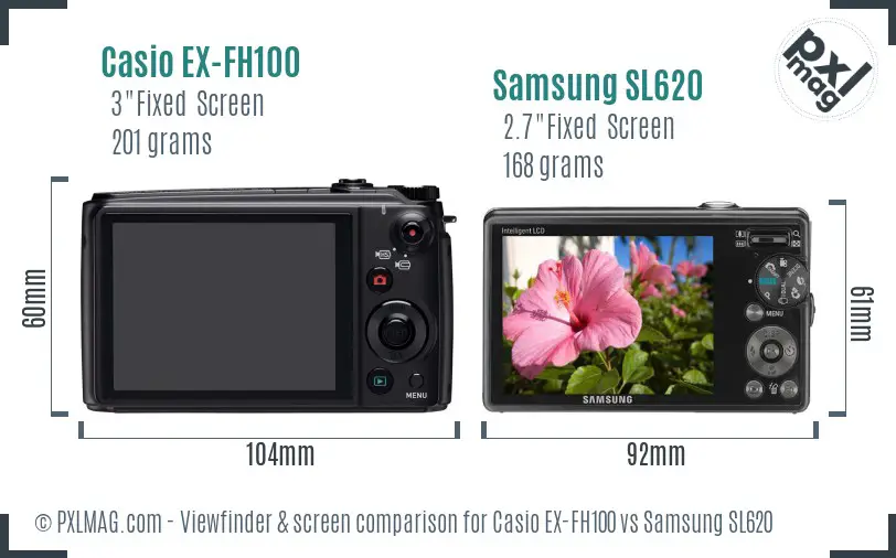 Casio EX-FH100 vs Samsung SL620 Screen and Viewfinder comparison