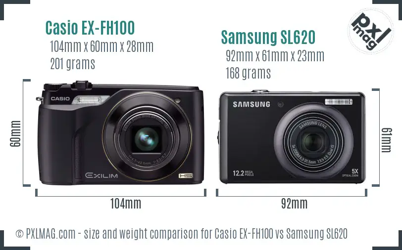 Casio EX-FH100 vs Samsung SL620 size comparison