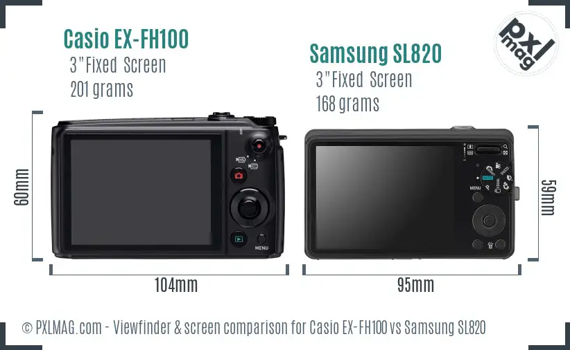 Casio EX-FH100 vs Samsung SL820 Screen and Viewfinder comparison