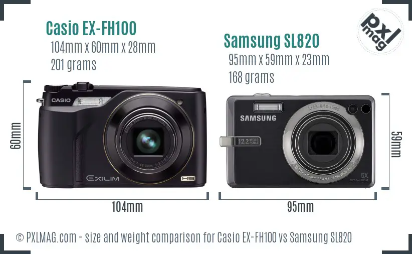Casio EX-FH100 vs Samsung SL820 size comparison