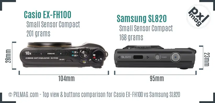 Casio EX-FH100 vs Samsung SL820 top view buttons comparison
