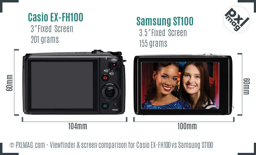 Casio EX-FH100 vs Samsung ST100 Screen and Viewfinder comparison