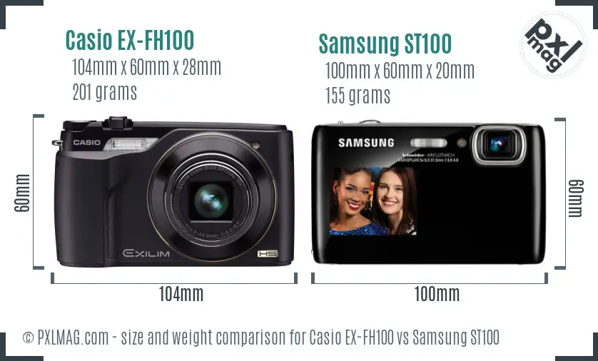 Casio EX-FH100 vs Samsung ST100 size comparison