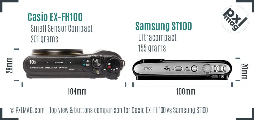 Casio EX-FH100 vs Samsung ST100 top view buttons comparison