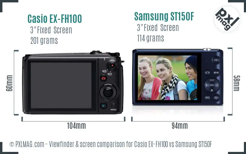Casio EX-FH100 vs Samsung ST150F Screen and Viewfinder comparison