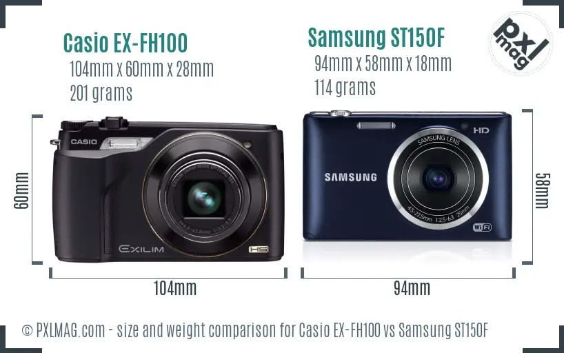 Casio EX-FH100 vs Samsung ST150F size comparison