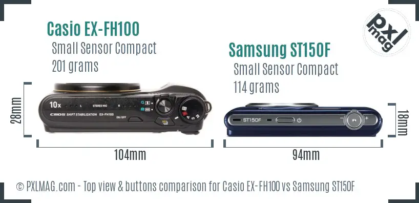 Casio EX-FH100 vs Samsung ST150F top view buttons comparison