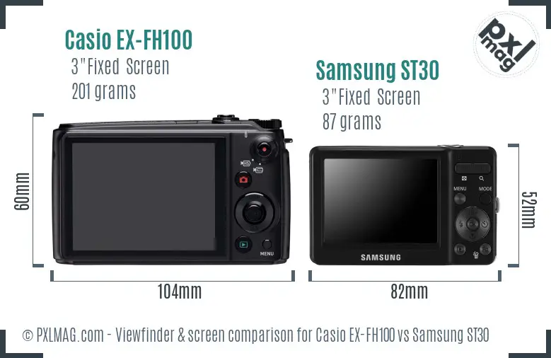 Casio EX-FH100 vs Samsung ST30 Screen and Viewfinder comparison