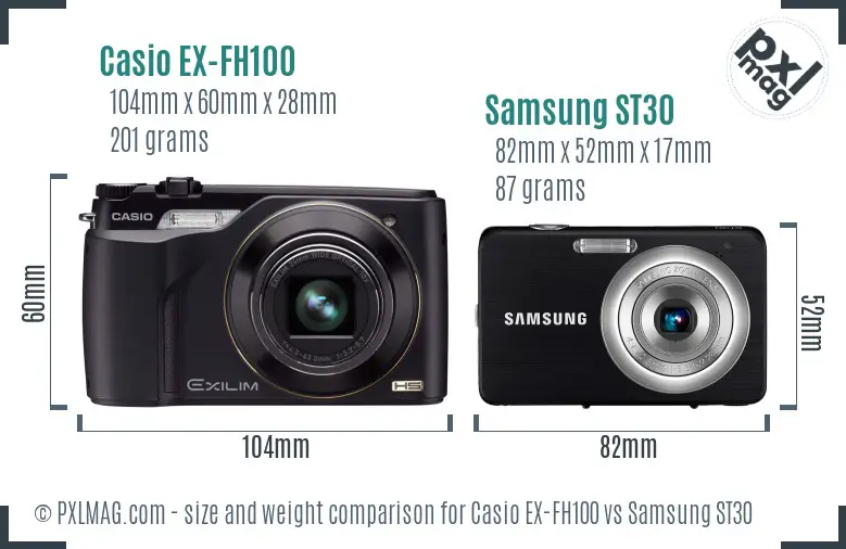 Casio EX-FH100 vs Samsung ST30 size comparison