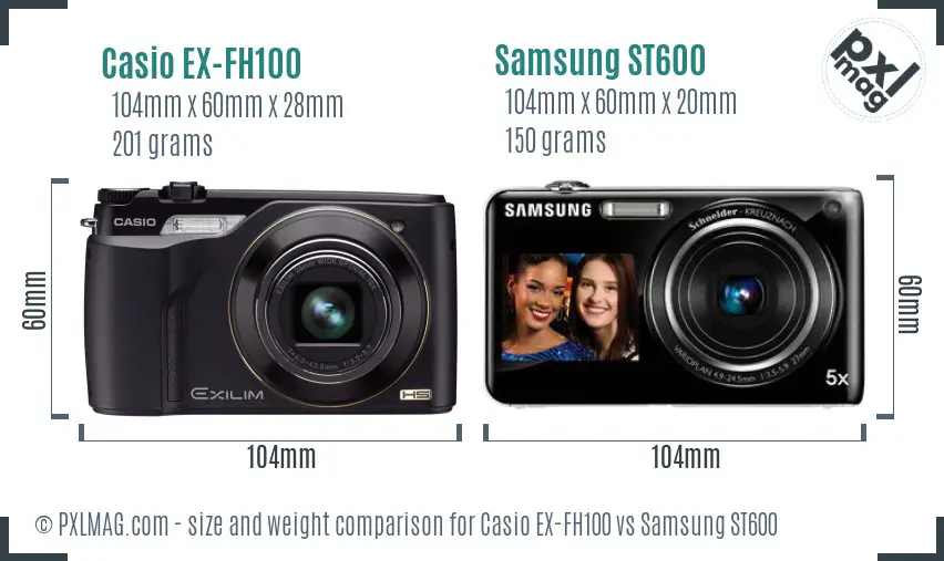 Casio EX-FH100 vs Samsung ST600 size comparison Casio EX-FH100 vs Samsung ST600 size comparison