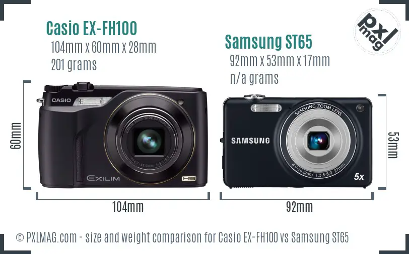 Casio EX-FH100 vs Samsung ST65 size comparison