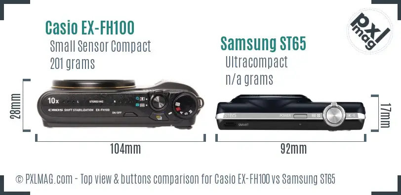 Casio EX-FH100 vs Samsung ST65 top view buttons comparison