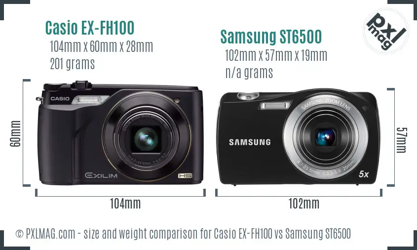 Casio EX-FH100 vs Samsung ST6500 size comparison Casio EX-FH100 vs Samsung ST6500 size comparison