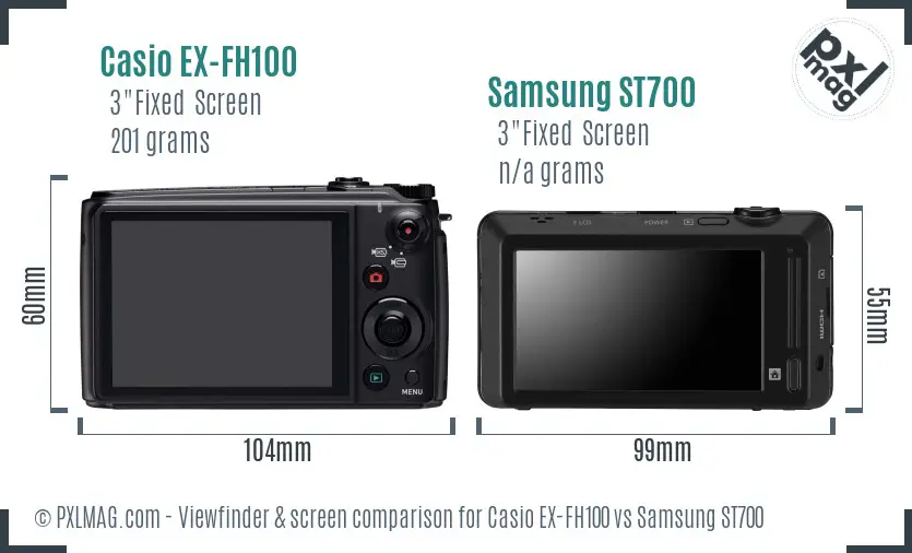 Casio EX-FH100 vs Samsung ST700 Screen and Viewfinder comparison