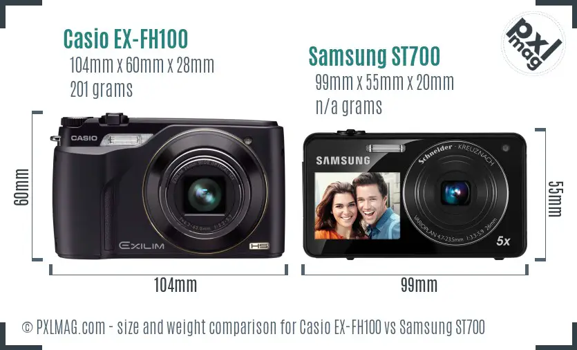 Casio EX-FH100 vs Samsung ST700 size comparison