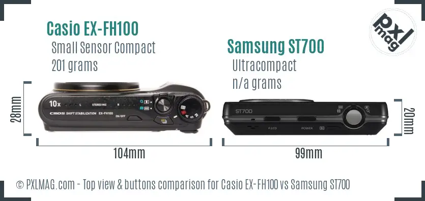 Casio EX-FH100 vs Samsung ST700 top view buttons comparison