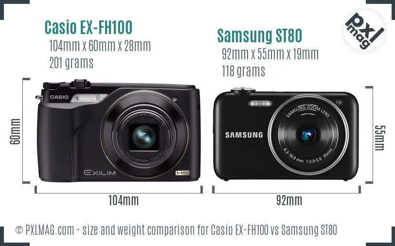 Casio EX-FH100 vs Samsung ST80 size comparison