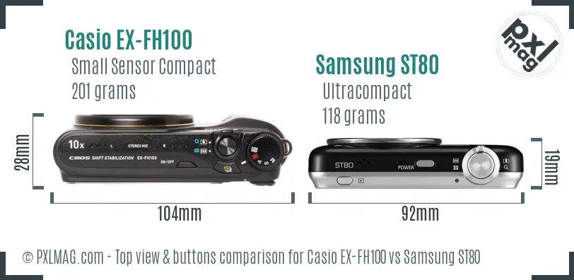 Casio EX-FH100 vs Samsung ST80 top view buttons comparison