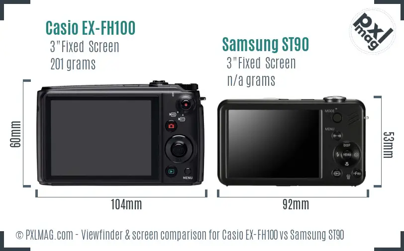 Casio EX-FH100 vs Samsung ST90 Screen and Viewfinder comparison