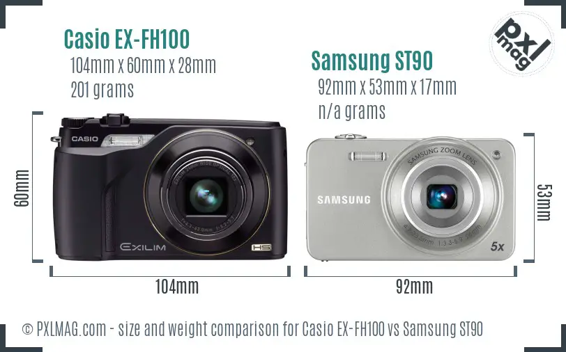 Casio EX-FH100 vs Samsung ST90 size comparison