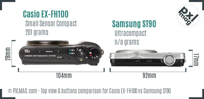 Casio EX-FH100 vs Samsung ST90 top view buttons comparison