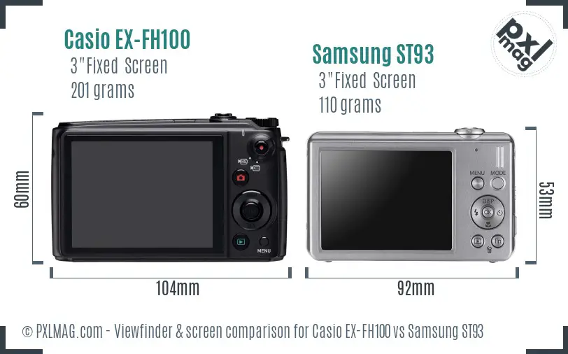 Casio EX-FH100 vs Samsung ST93 Screen and Viewfinder comparison