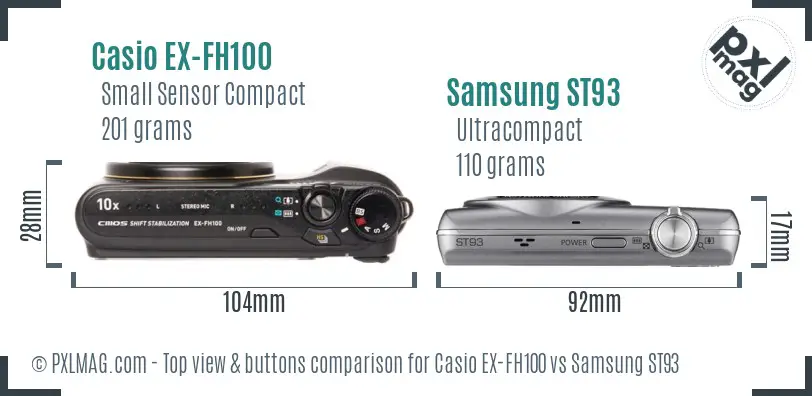 Casio EX-FH100 vs Samsung ST93 top view buttons comparison