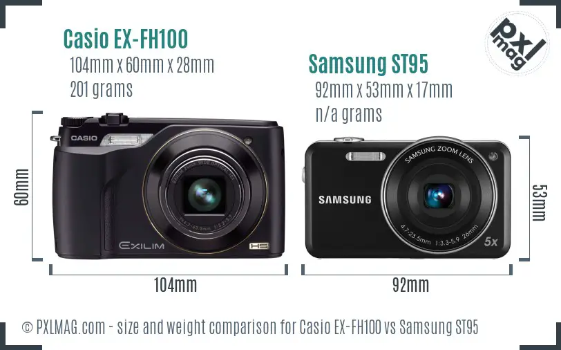 Casio EX-FH100 vs Samsung ST95 size comparison