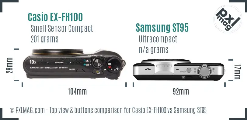 Casio EX-FH100 vs Samsung ST95 top view buttons comparison
