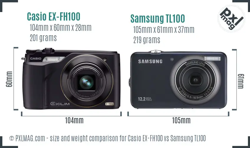 Casio EX-FH100 vs Samsung TL100 size comparison