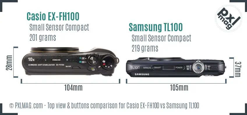 Casio EX-FH100 vs Samsung TL100 top view buttons comparison