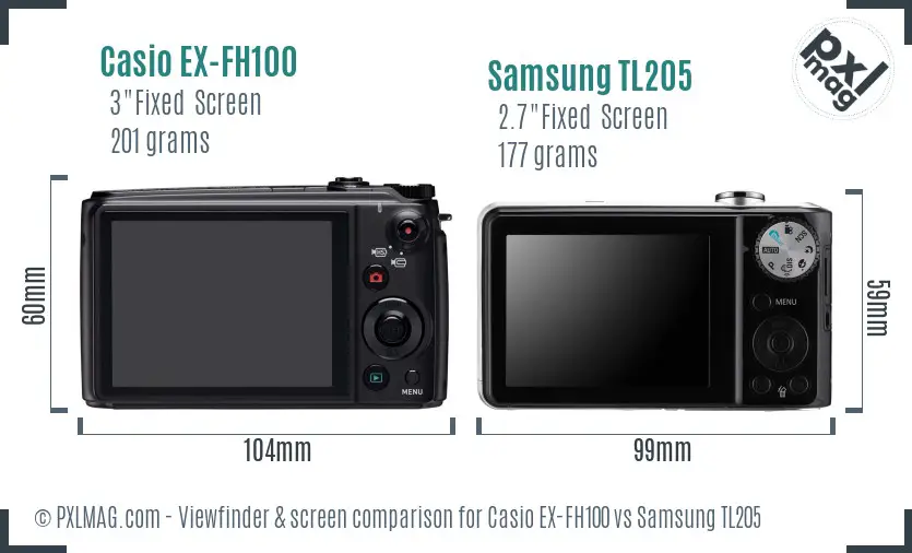 Casio EX-FH100 vs Samsung TL205 Screen and Viewfinder comparison