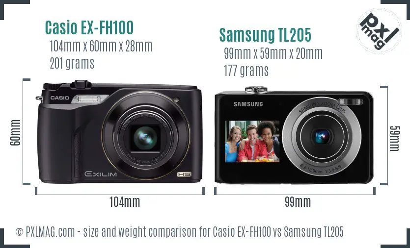 Casio EX-FH100 vs Samsung TL205 size comparison