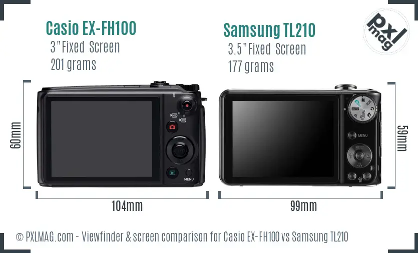 Casio EX-FH100 vs Samsung TL210 Screen and Viewfinder comparison