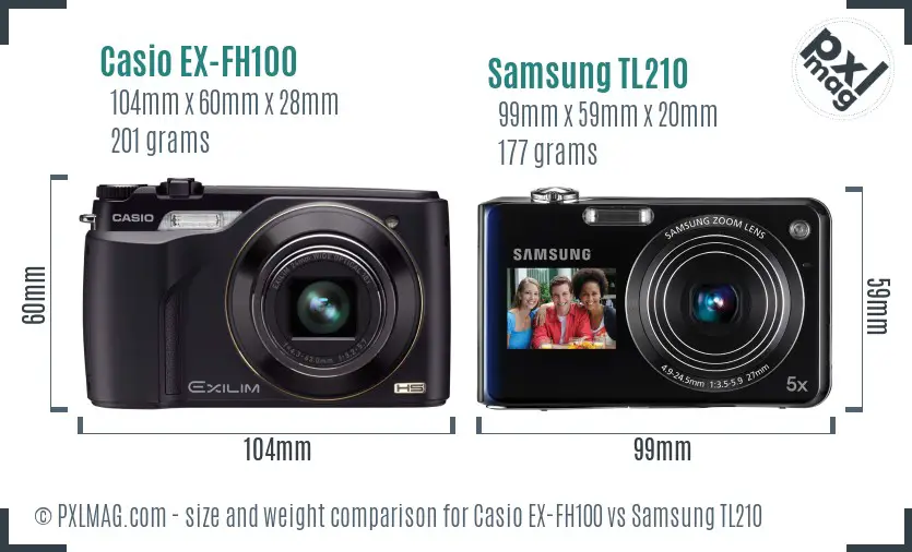 Casio EX-FH100 vs Samsung TL210 size comparison