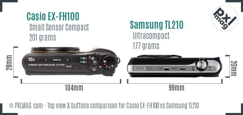Casio EX-FH100 vs Samsung TL210 top view buttons comparison