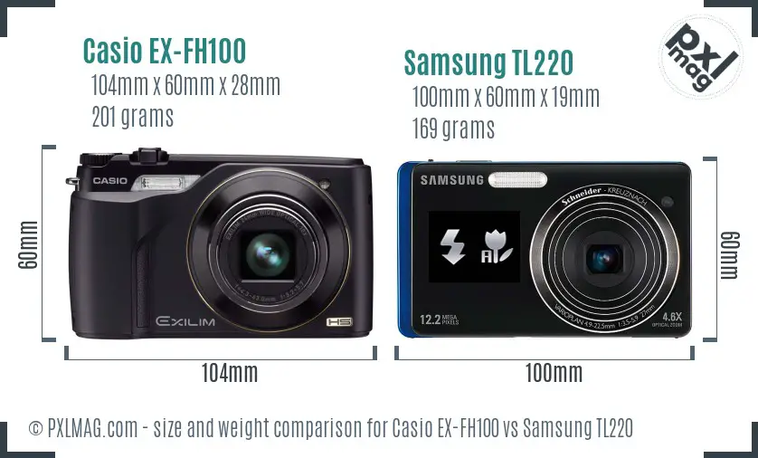 Casio EX-FH100 vs Samsung TL220 size comparison