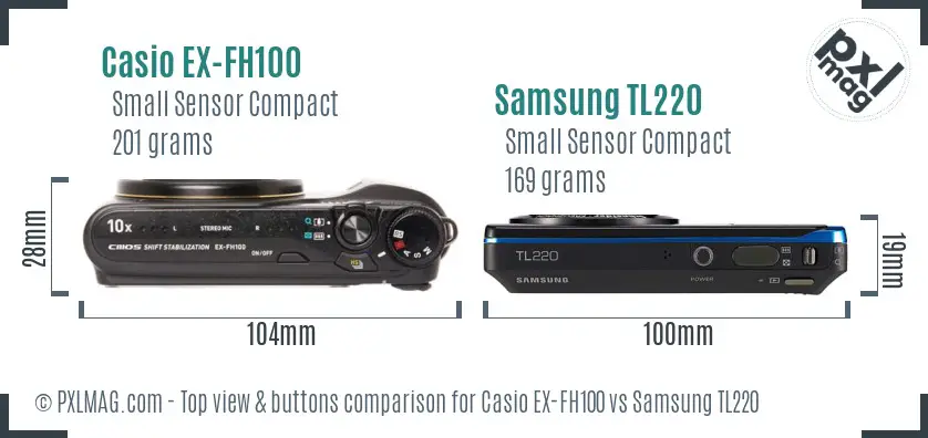 Casio EX-FH100 vs Samsung TL220 top view buttons comparison