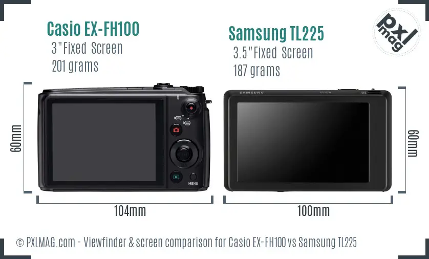 Casio EX-FH100 vs Samsung TL225 Screen and Viewfinder comparison