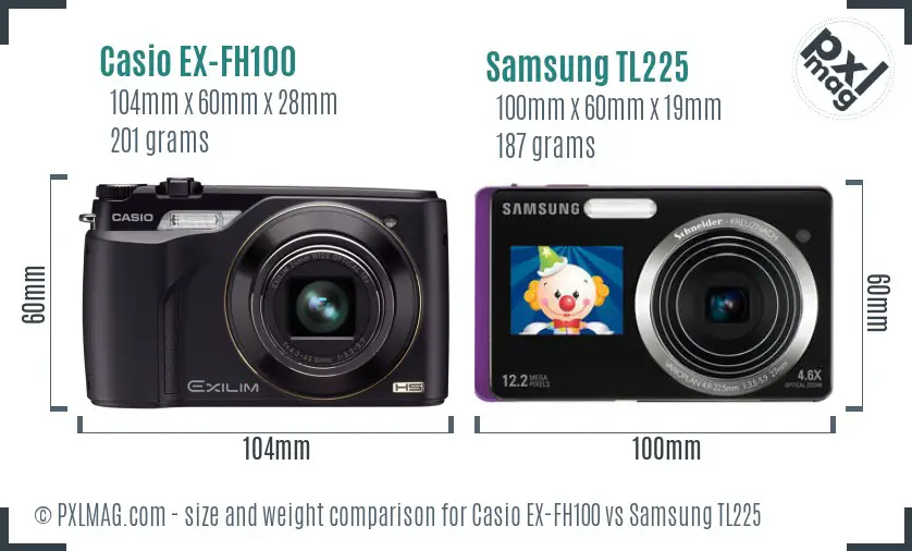 Casio EX-FH100 vs Samsung TL225 size comparison